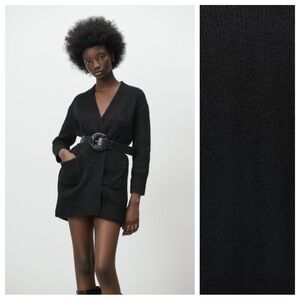NWT. Zara Black Midi Knit Open Front Cardigan. Size M.